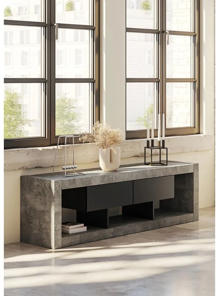 Tavolo TV grigio-nero in cemento 175x52 cm Nara - TemaHome