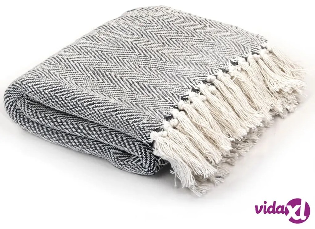 vidaXL Copriletto in Cotone a Spina di Pesce 160x210 cm Blu Marino