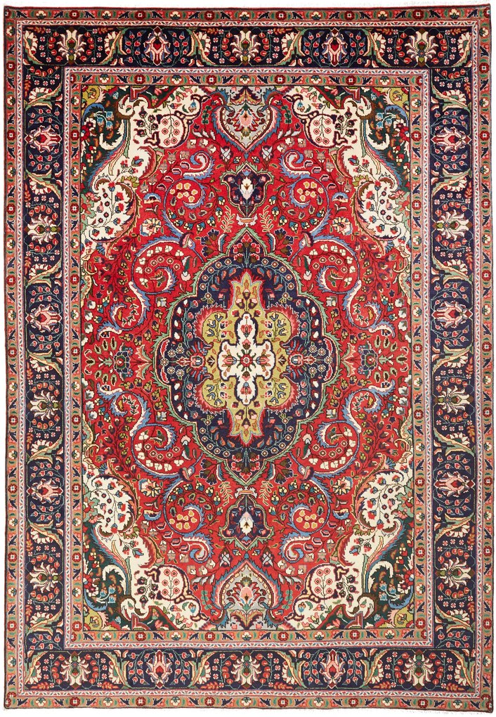 Tabriz Tappeto 290x200 Rosso (Iran) Annodato A Mano