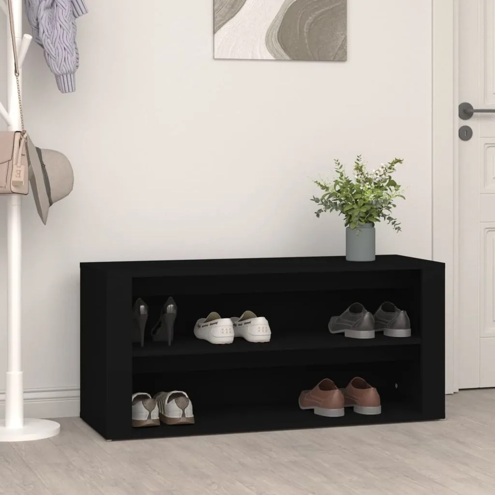 Scarpiera Nera 100x35x45 Cm İn Legno Multistrato /