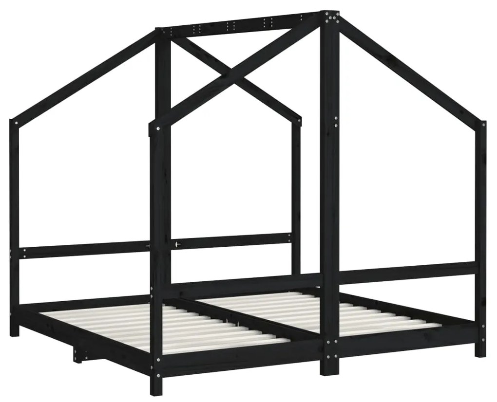 Giroletto per bambini nero 2x(80x160) cm legno massello di pino