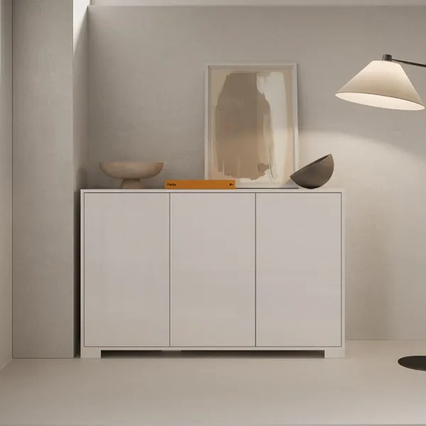 Madia in legno a 3 ante e 2 vani con ripiani 130 cm KYLA Bianco Lucido