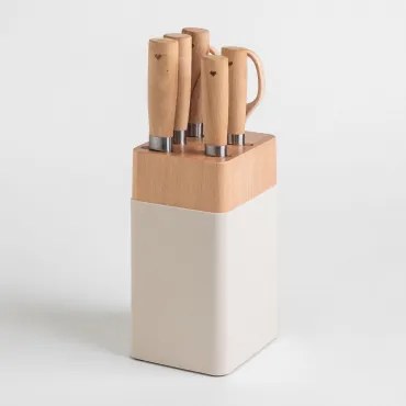 Set Coltelli Da Cucina Bloc Beige Lino - Sklum