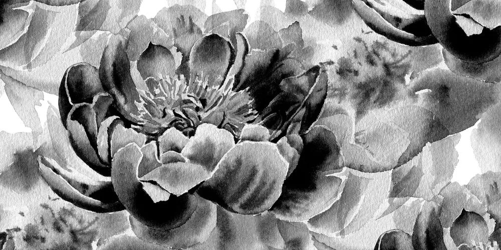 Quadro su tela – Peonie in bianco e nero