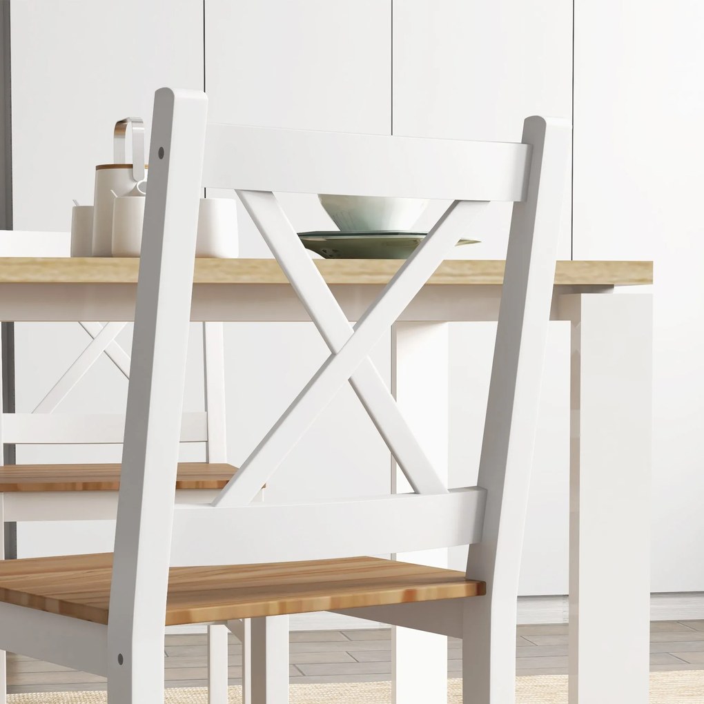 Set 4 Sedie per Cucina e Soggiorno con Schienale a Croce 41x46,5x86 cm in Legno di Pino Bianco e Rovere...