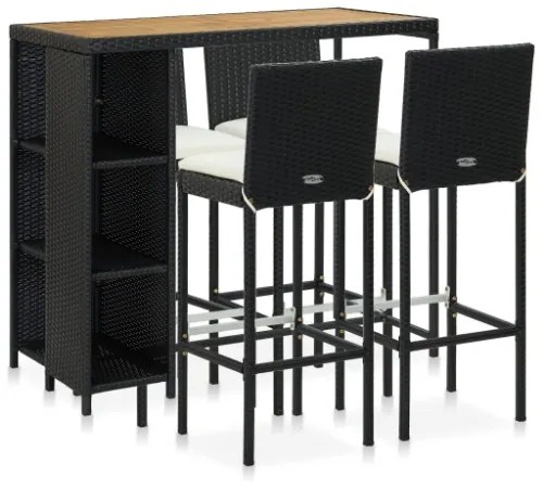 Set da Bar da Giardino 5 pz con Cuscini in Polyrattan Nero