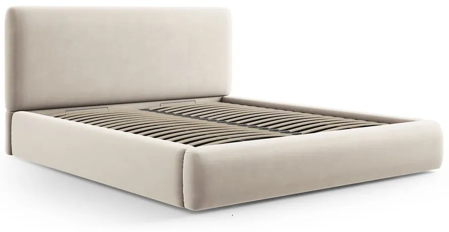 Letto matrimoniale imbottito beige con vano contenitore e doghe 160x200 cm Colonel - Cosmopolitan Design