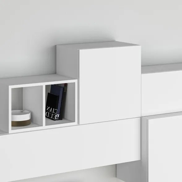 Parete Attrezzata Base TV 260 Cm E Pensili Tromen Bianco Opaco