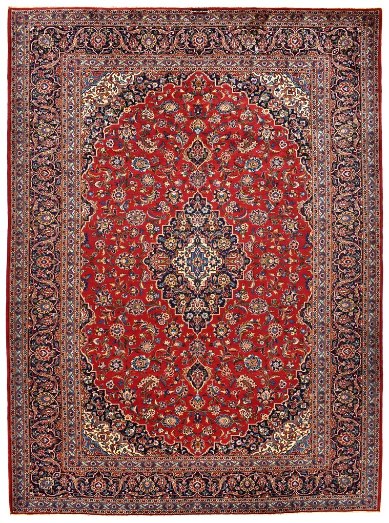 Kashan Tappeto 380x280 Rosso (Iran) Annodato A Mano