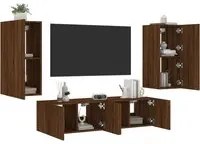 Mobili TV a Muro con LED 4pz Rovere Marrone Legno Multistrato 3216845