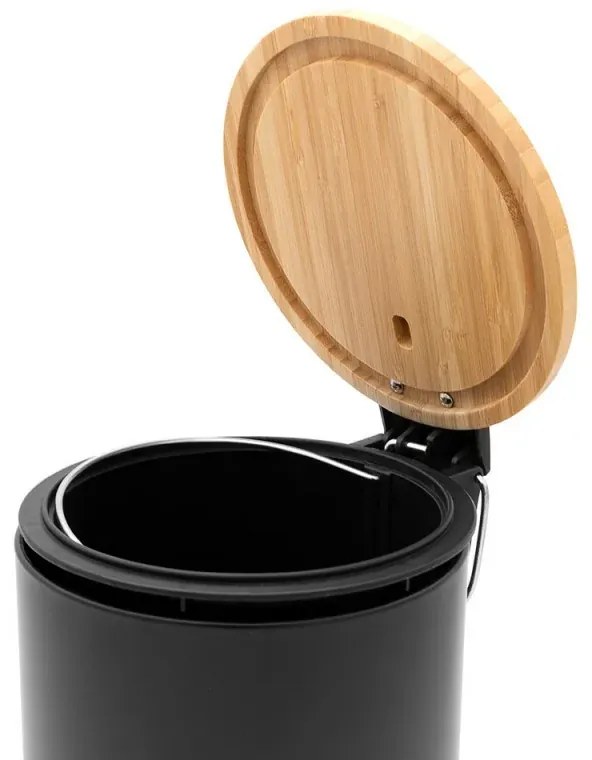 Set accessori bagno scopino e pattumiera nero in acciaio e bambù Haiti