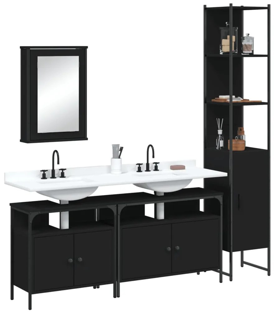 Set Mobili Da Bagno 4 Pz Nero İn Legno Multistrato /