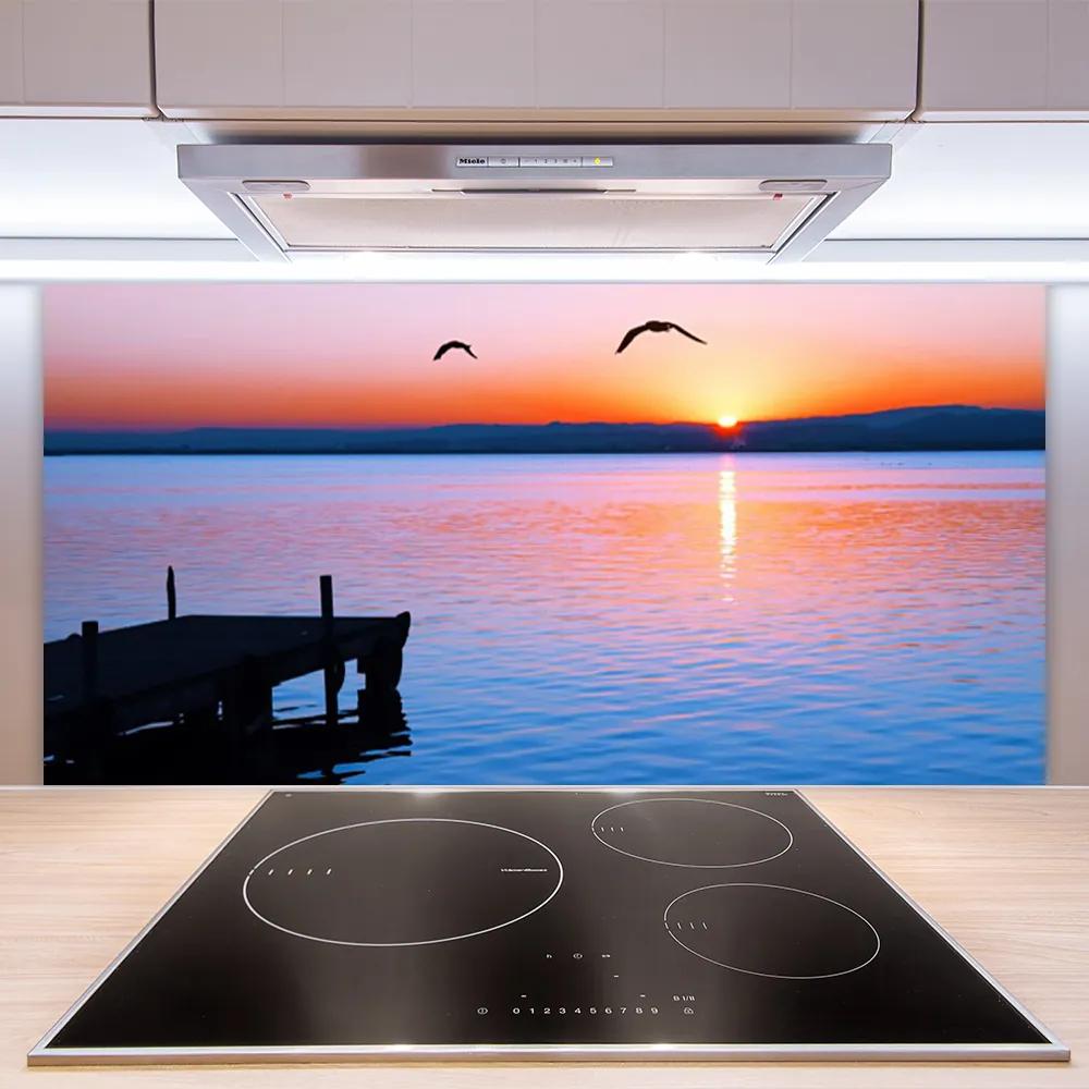 Pannello paraschizzi cucina Il molo del mare e il sole Paesaggio 100x50 cm