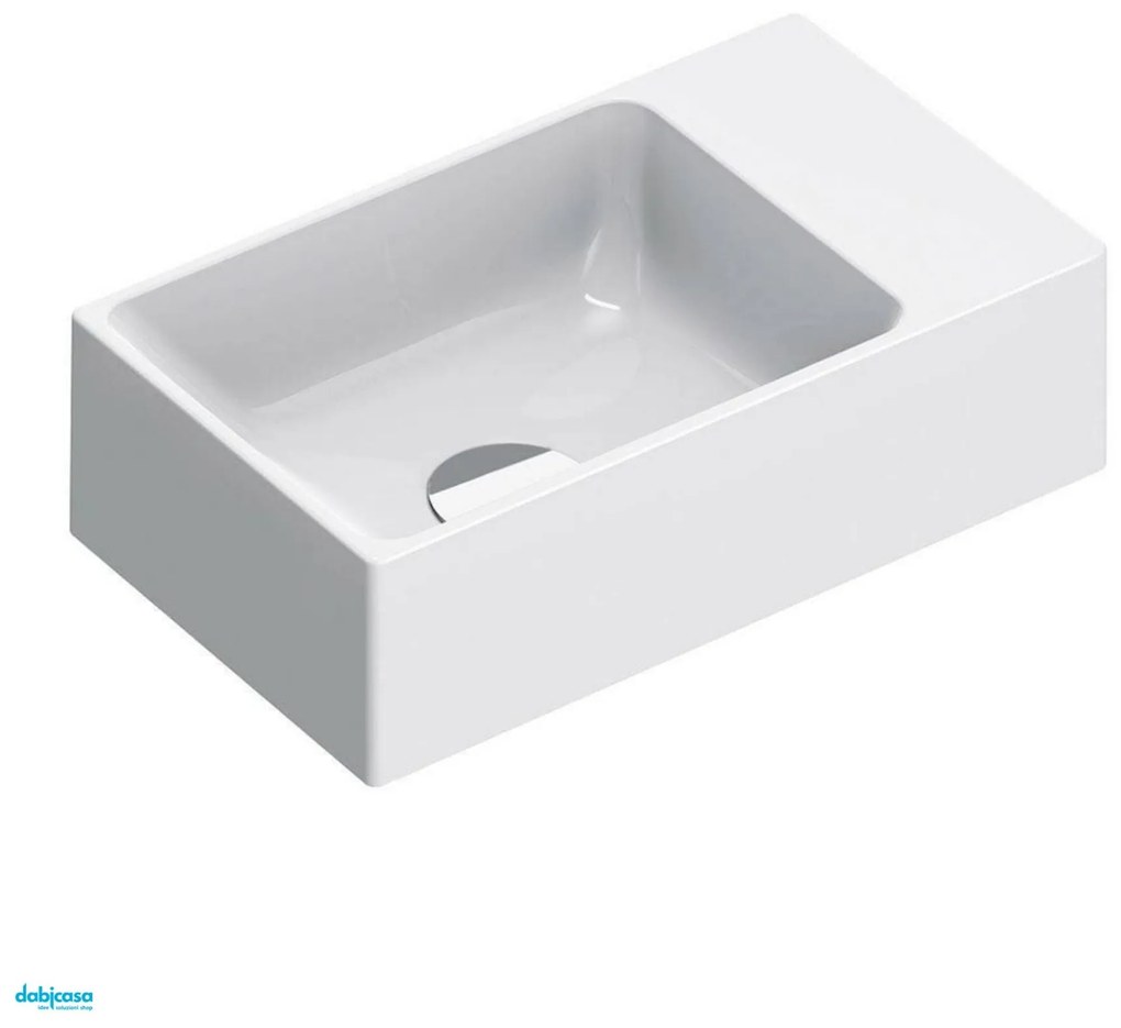 Lavabo D'appoggio Salvaspazio 40x23 In Ceramica Bianco Lucido C/Foro Rubinetteria