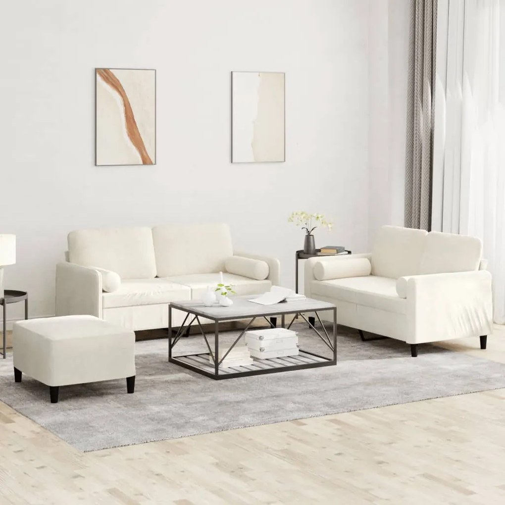 Set Di Divani 3 Pz Con Cuscini Crema İn Velluto /