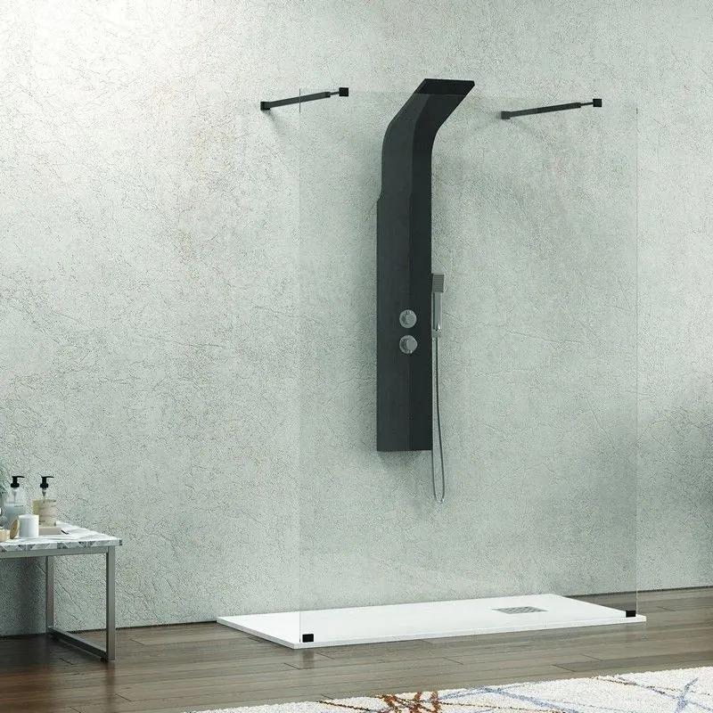 Kamalu - parete doccia walkin con staffe nere 110cm vetro trasparente kw3000n