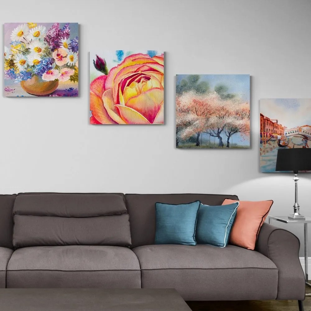 Set di quadri – Romantica Venezia con fiori
