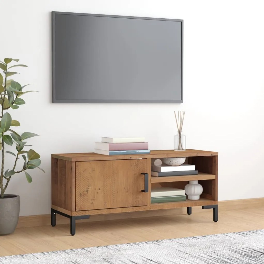 Mobile Tv Marrone 90x30x40 Cm İn Legno Massello Di Pino /