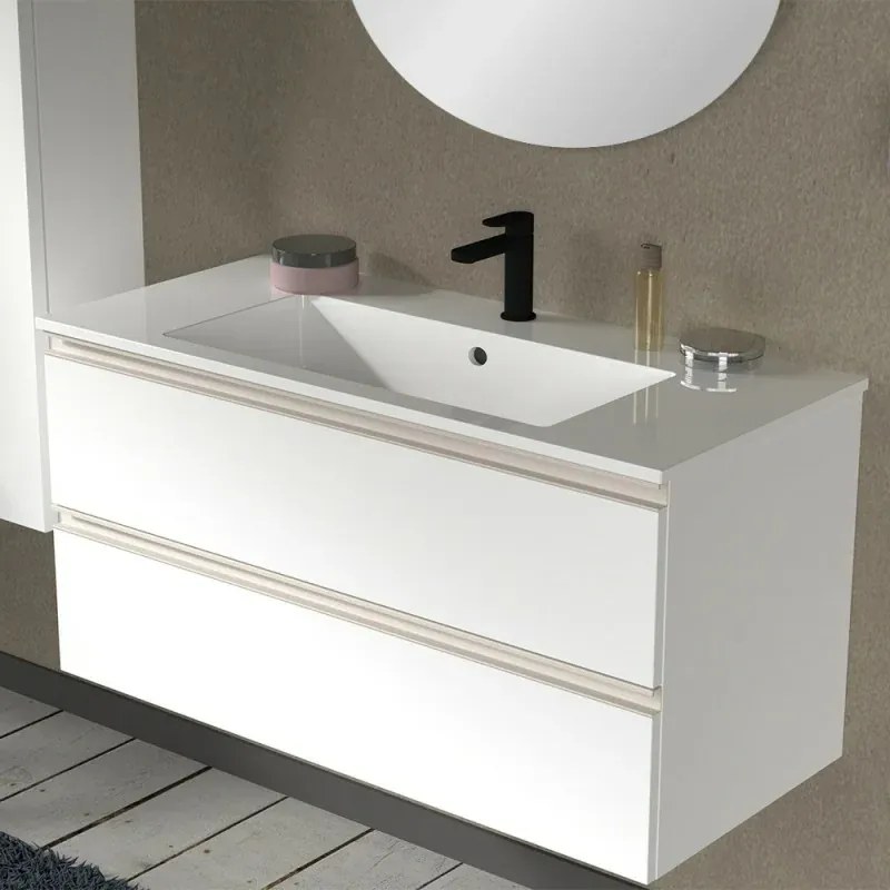 Mobile bagno sospeso 100 cm bianco opaco con lavabo e specchio Master