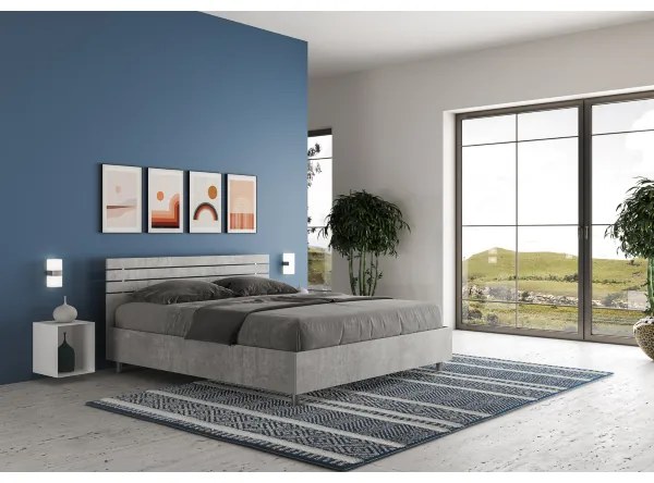 Letto matrimoniale contenitore 160x190 testata dritta con doghe cemento Ankel