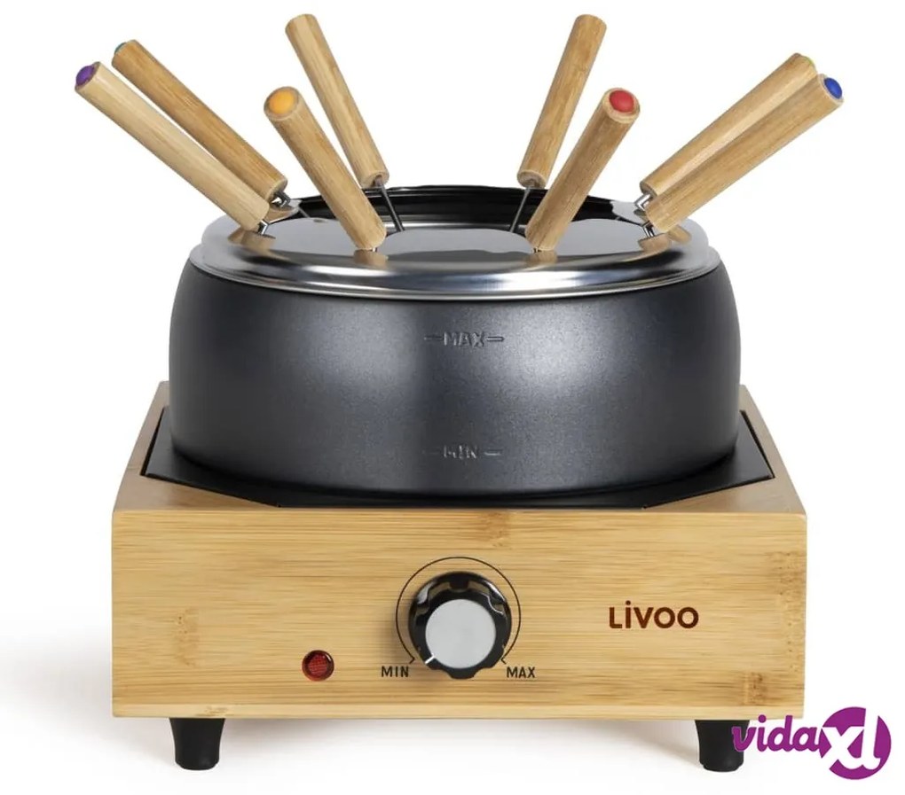 Livoo Pentola per Fonduta 2 L 800 W Nera e Legno per 8 Persone