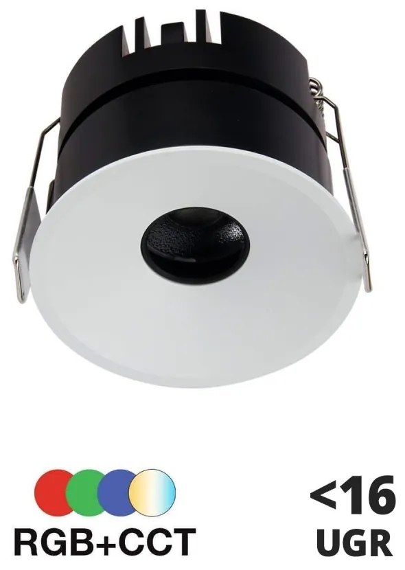 Faretto da incasso 9W RGB+CCT UGR16, IP20, Angolo 24°, foro Ø75mm Colore RGB+CCT