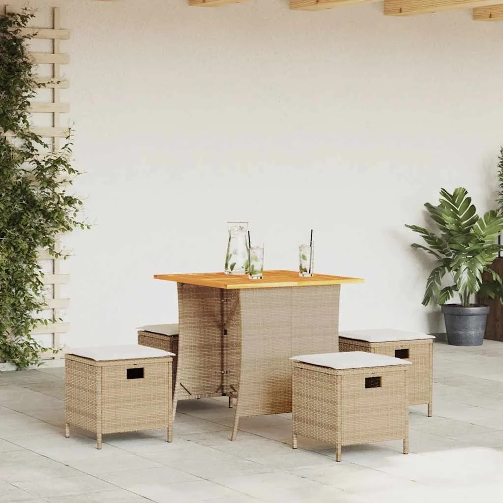 Set Da Pranzo Da Giardino 5 Pz Con Cuscini Beige İn Polyrattan /