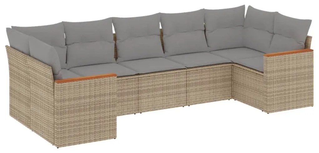 Set Divani da Giardino 7 pz con Cuscini Beige in Polyrattan