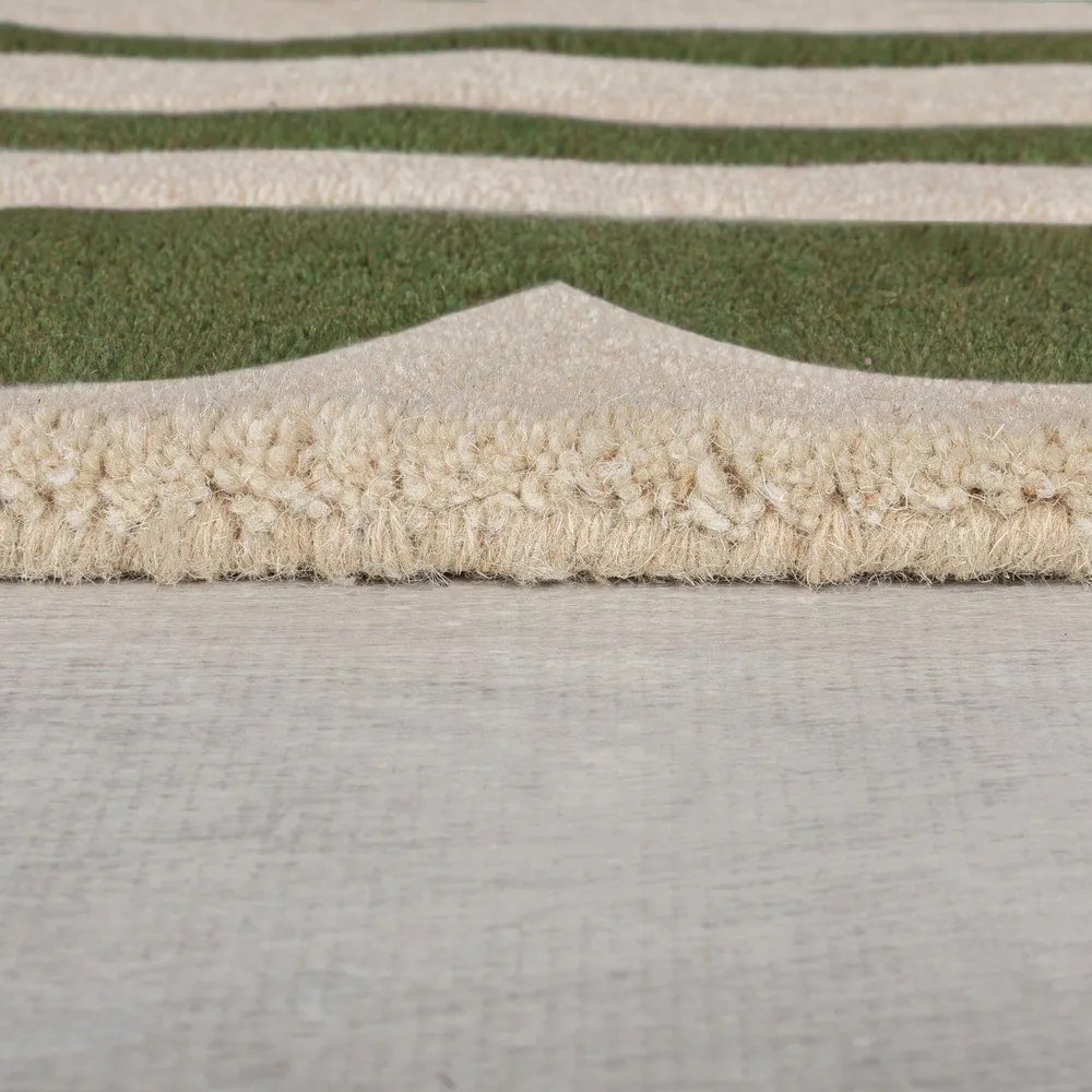 Passatoia in lana tessuta a mano di colore verde-naturale 80x230 cm Lois Scallop - Flair Rugs
