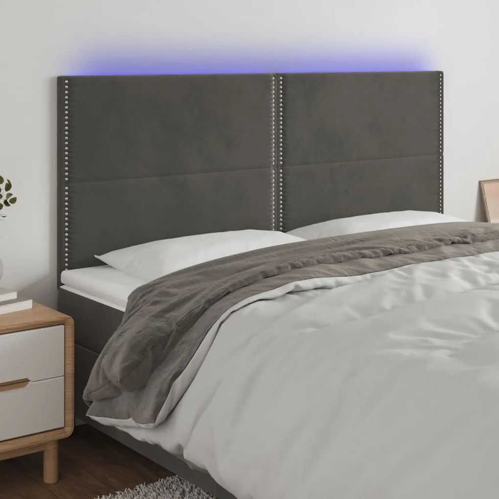 Testiera A Led Grigioscuro 200x5x118/128cm İn Velluto /