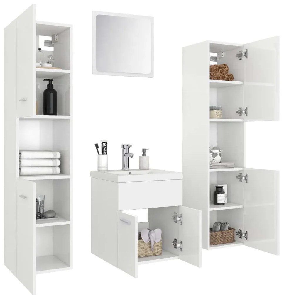 Set mobili da bagno bianco lucido in legno multistrato