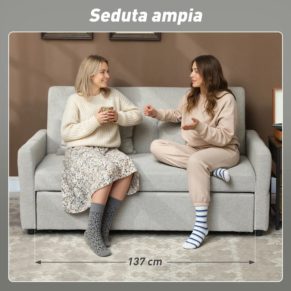 Divano Letto 2 Posti Convertibile Apertura Clic Clac con 2 Cuscini in Tessuto Marrone Chiaro...