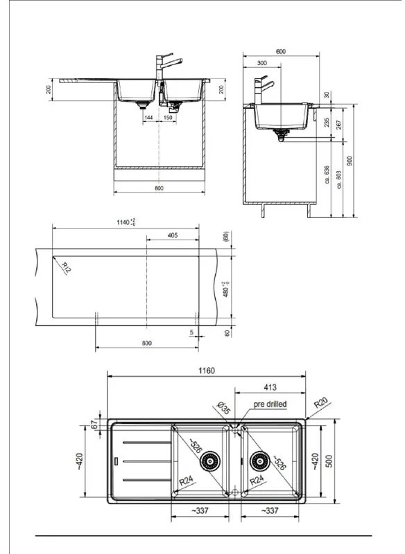 Lavello integrato 1.5 vasche con gocciolatoio laterale destro o sinistro FRANKE Boston L 97 x L 50 cm