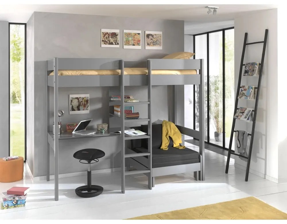 Letto rialzato grigio per bambini 90x200 cm Pino - Vipack