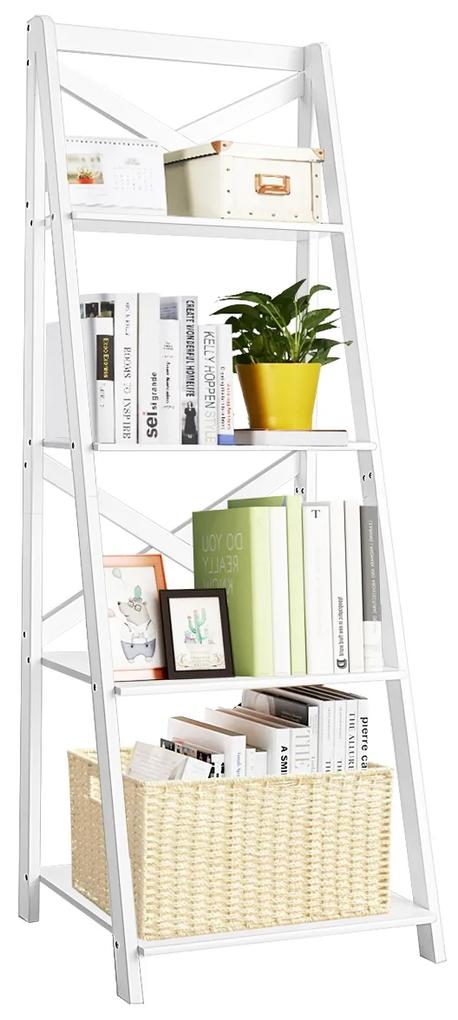 Costway Scaffale a scala in legno a 4 ripiani per soggiorno, Libreria mobile portaoggetti 50x46x143cm Bianco
