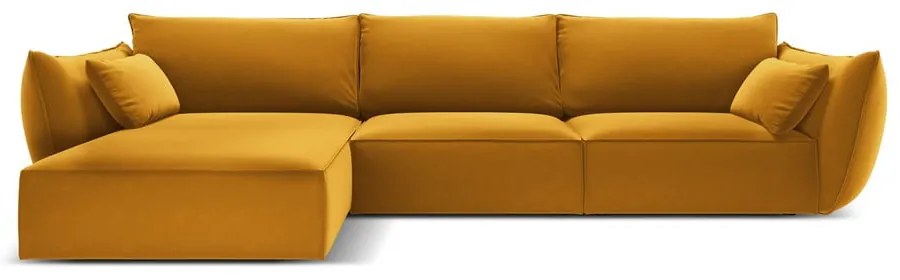 Divano angolare color senape (con penisola a sinistra/con chaise lounge) con rivestimento in velluto Vanda – Mazzini Sofas