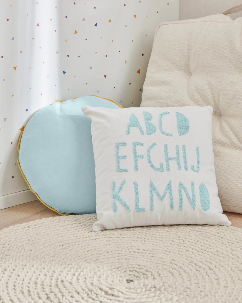 Kave Home - Fodera cuscino Keila 100% cotone bianco blu con alfabeto 45 x 45 cm