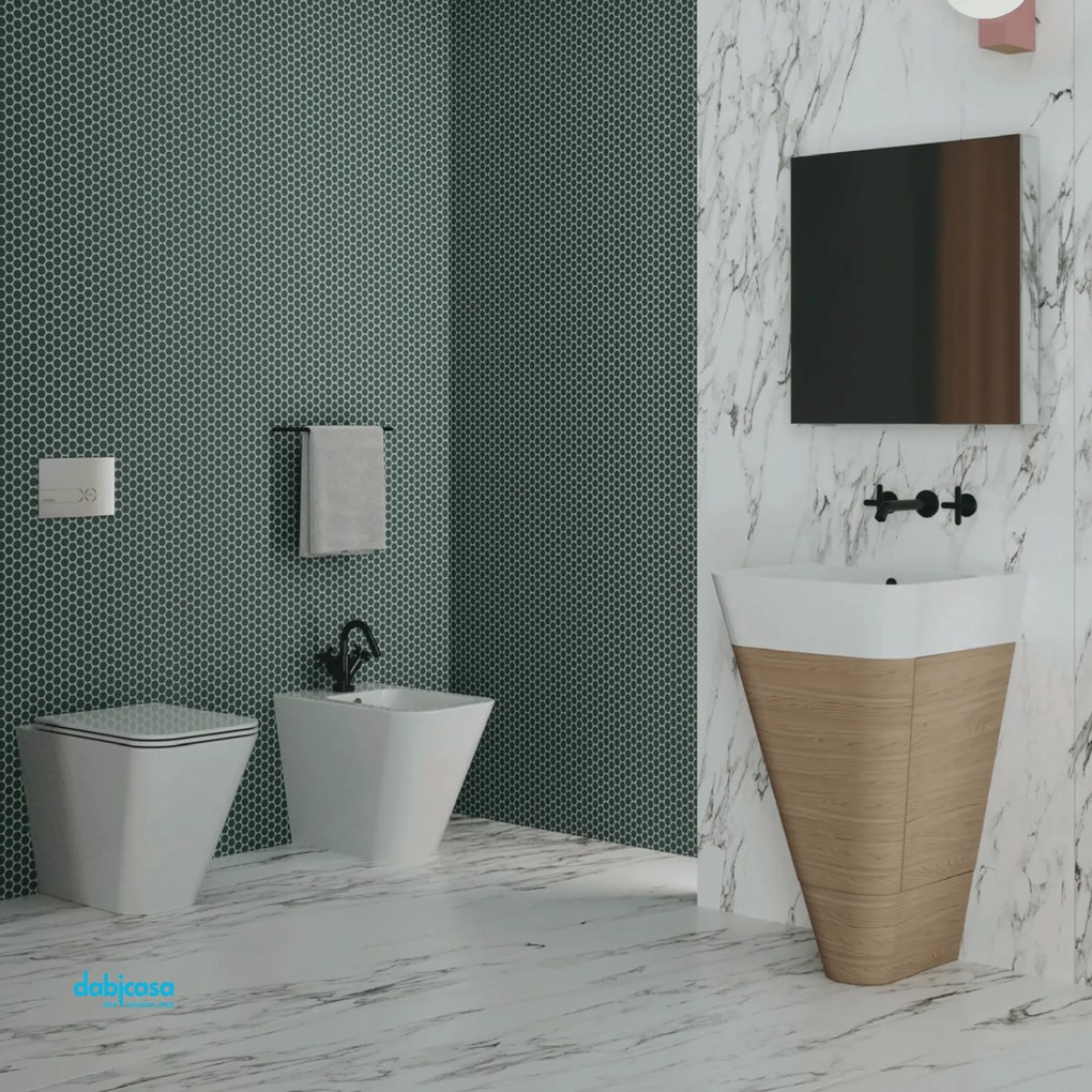 Azzurra Ceramica "Build" Coppia Di Sanitari Da Terra Filo Muro Senza Brida Bianco Lucido