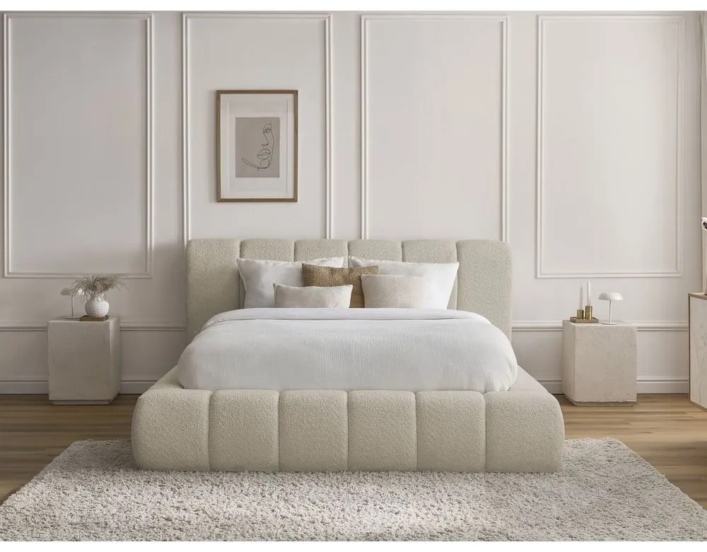 Letto matrimoniale imbottito beige contenitore e rete inclusi 180x200 cm Denali - Bobochic Paris