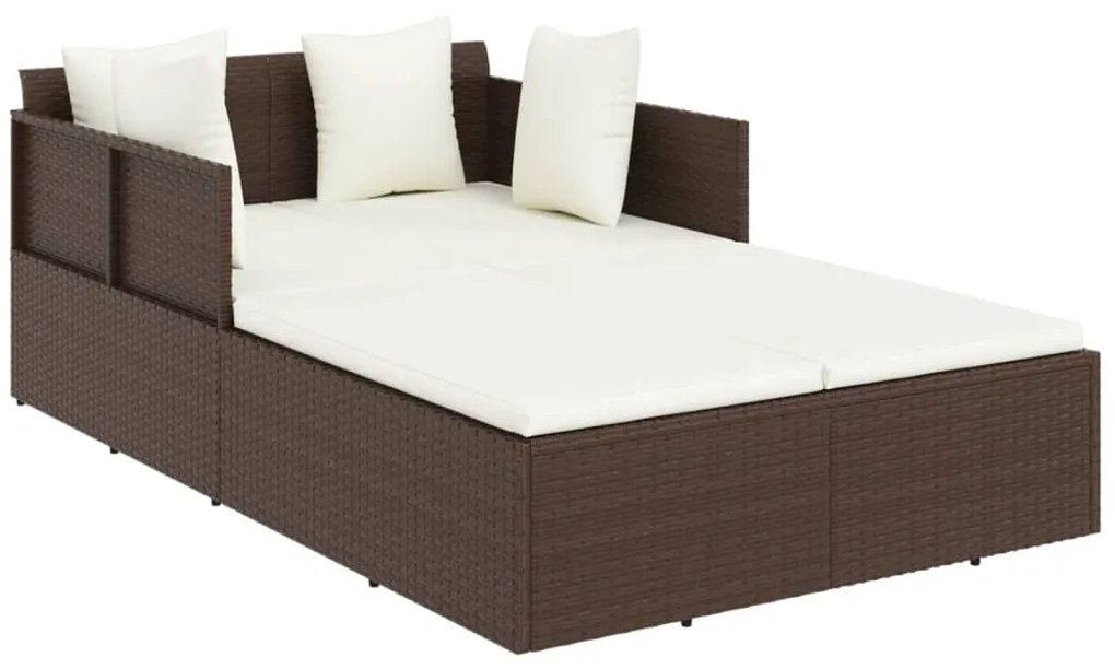 Lettino con cuscini marrone 182x118x63 cm in polyrattan