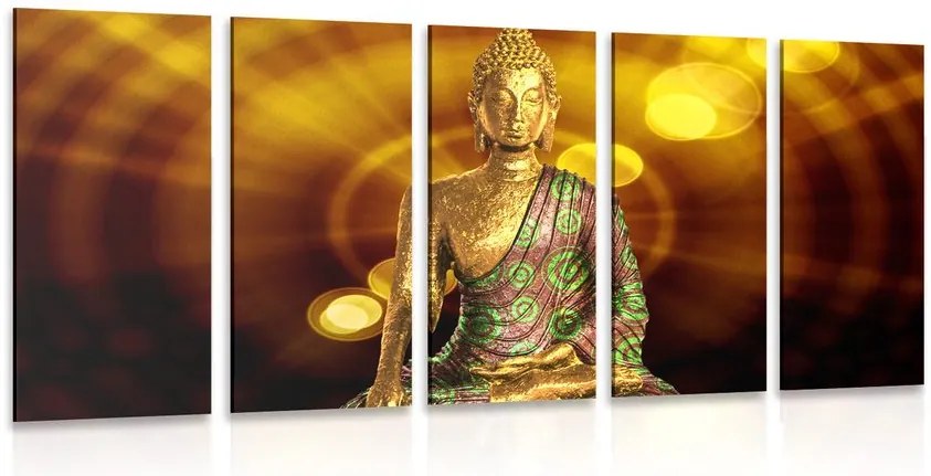 Quadri 5 pezzi – Statua di Buddha su sfondo astratto