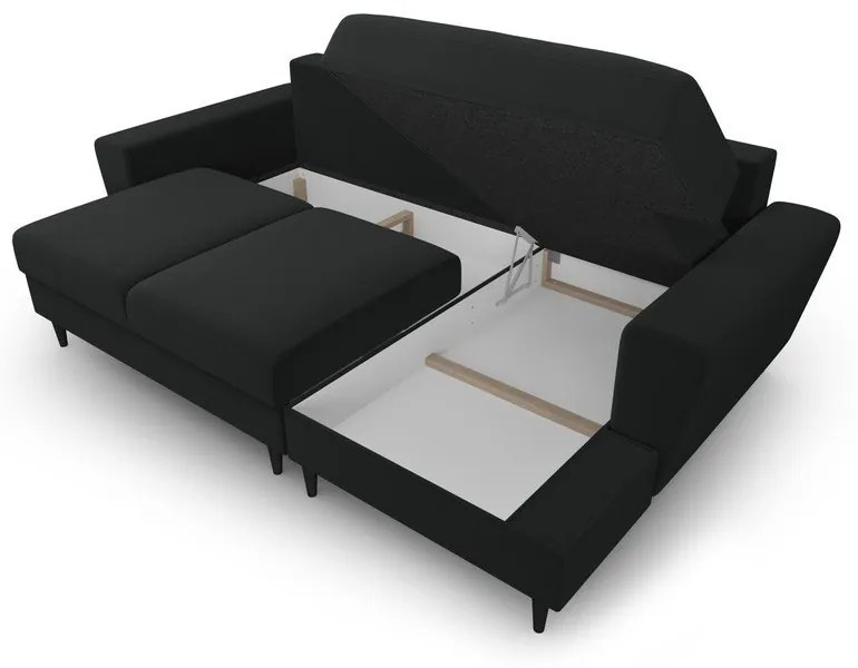 Divano angolare nero allungabile e con contenitore (con penisola a destra/con chaise lounge) con rivestimento in velluto Kyoto – Cosmopolitan Design