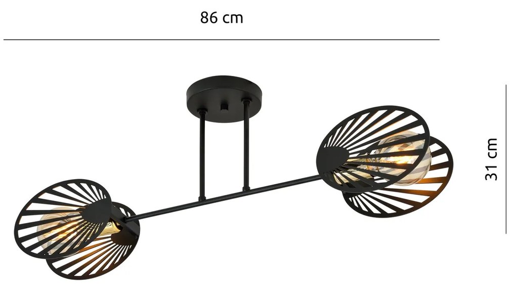 Plafoniera Contemporanea 2 Luci Tallia In Acciaio Nero E Oro