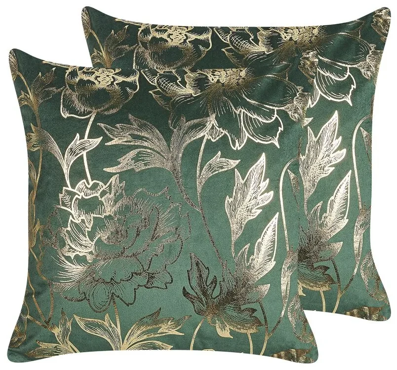 Set di 2 cuscini decorativi velluto verde e oro 45 x 45 cm DAFFODIL Beliani