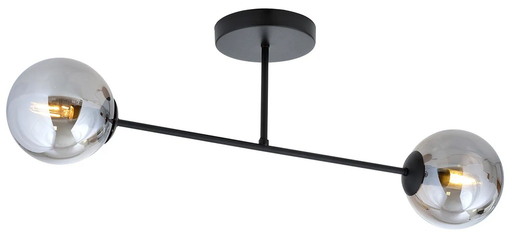 Plafoniera Moderna Morrigan 2 Luci In Acciao Nero E Sfere In Vetro Fumè