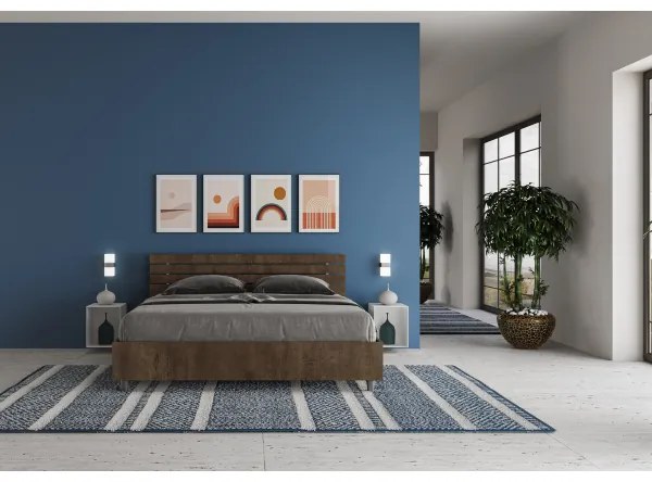 Letto matrimoniale contenitore 160x190 testata dritta con doghe noce Ankel