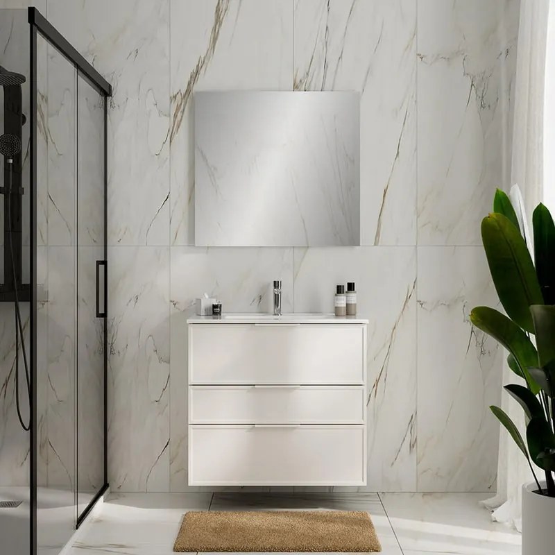 Mobile bagno da fissare con lavabo L 80 x H 73 x P 39 cm bianco opaco in mdf 3 cassetti per vasca centrale QUADRA