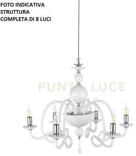 Lampadario vivaldi 8 luci bianco cromo attacco e14 d.88cm