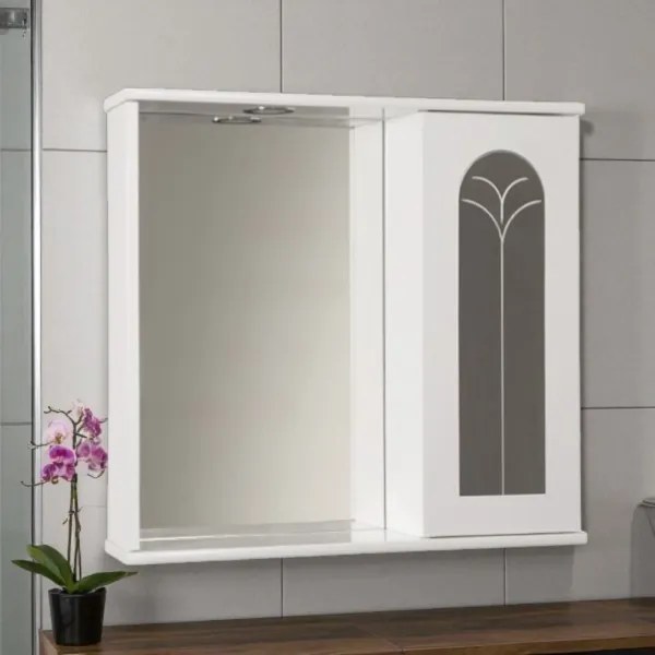 Specchiera contenitore 69 cm con anta palme e luce Led Bianco Lucido