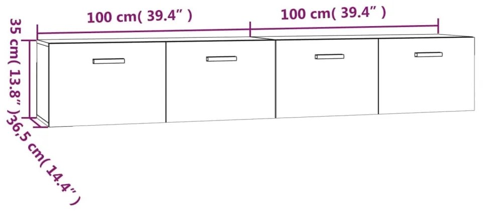 Mobili Parete 2 pz Rovere Marrone 100x36,5x35 cm in Multistrato